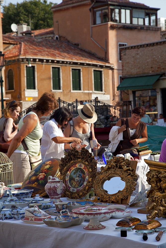 Flea market in Campo San Barnaba, Venice, Veneto, Italy, Europe