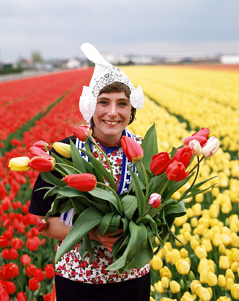 National costume and tulips, Holland, Europe