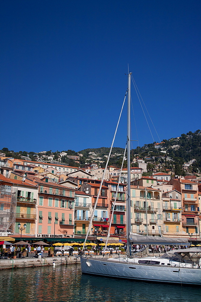 Colourful buildings along waterfront, Villefranche, Alpes-Maritimes, Provence-Alpes-Cote d'Azur, French Riviera, France, Mediterranean, Europe