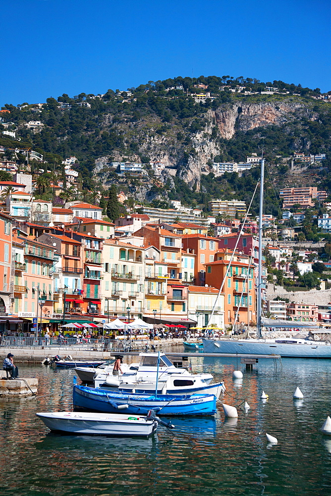 Colourful buildings along waterfront, Villefranche, Alpes-Maritimes, Provence-Alpes-Cote d'Azur, French Riviera, France, Mediterranean, Europe