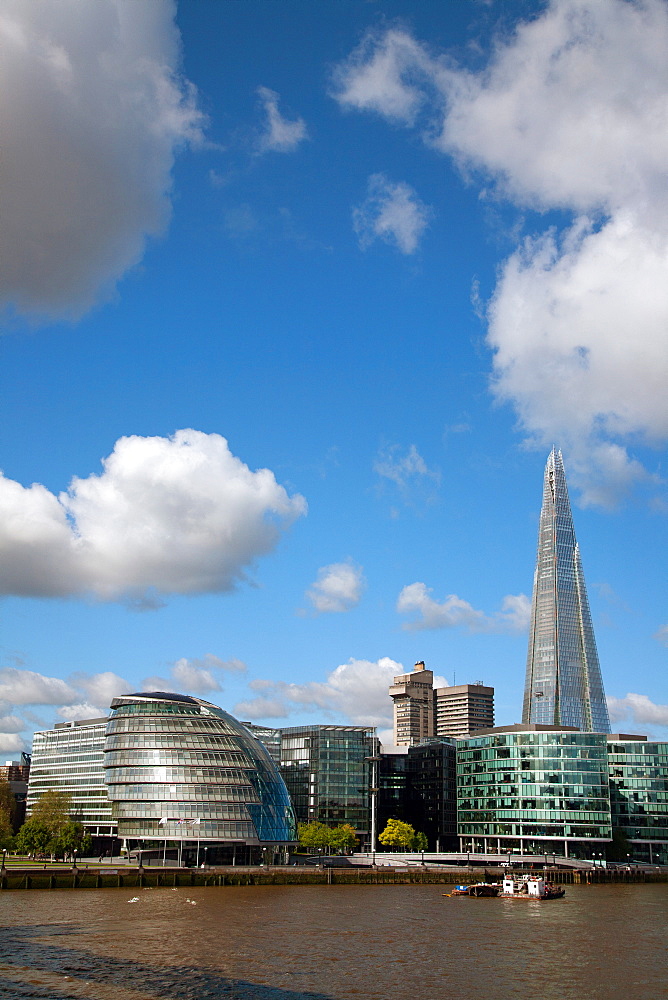 View of the Shard, City Hall and More London along the River Thames, London, England, United Kingdom, Europe