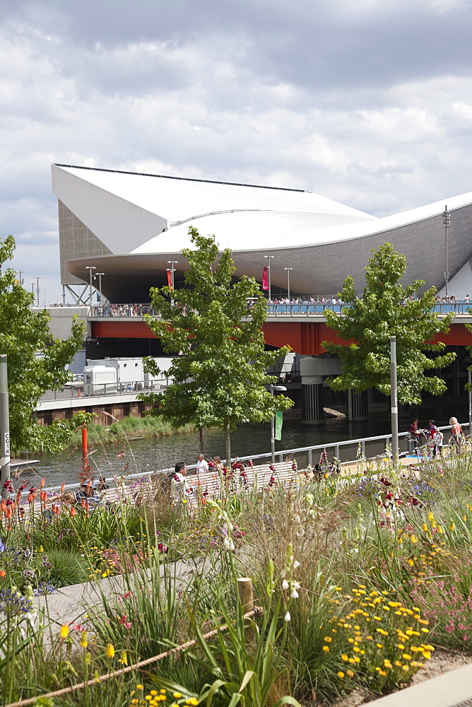 View of the Aquatics Centre at the 2012 Olympic Park, Stratford, London, England, United Kingdom, Europe