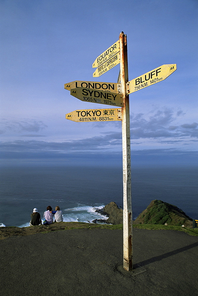 World sign, Cape Reinga, Northland, North Island, New Zealand, Pacific