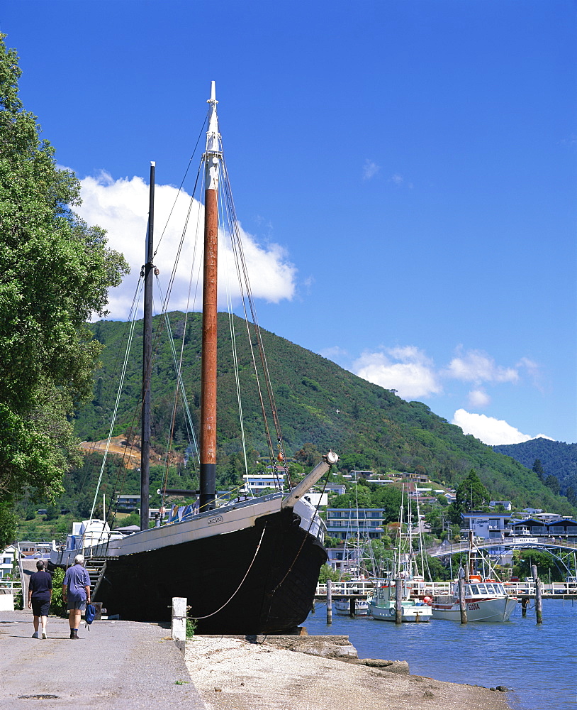 The historic ship A.S.Echo moored in harbour at Picton, Marlborough Sounds, Marlborough, South Island, New Zealand, Pacific