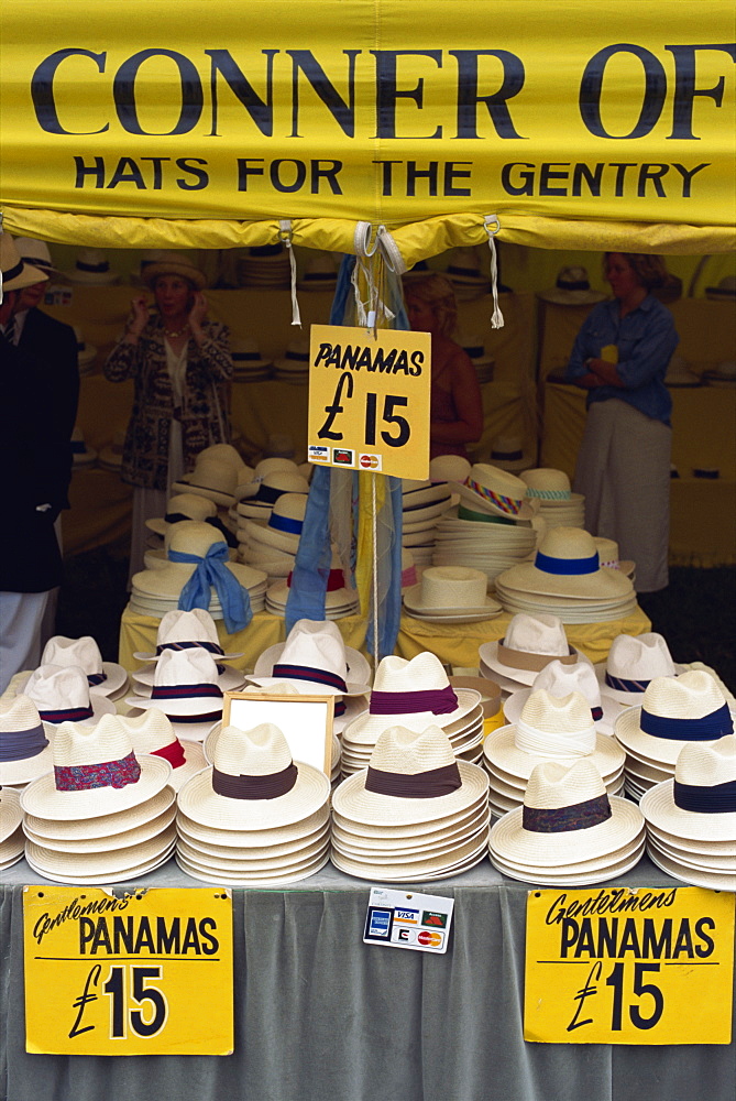 Panamas and boaters for the gentry, traditional wares, Henley Royal Regatta, Oxfordshire, England, United Kingdom, Europe