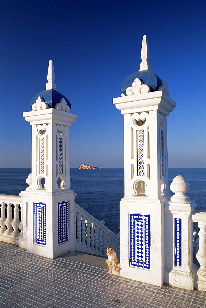 View to Benidorm Island from the Balcon del Mediterraneo, Benidorm, Costa Blanca, Alicante area, Valencia, Spain, Europe