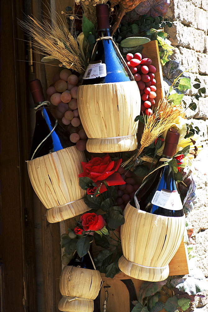 Display of local wine for sale, Siena, Tuscany, Italy, Europe