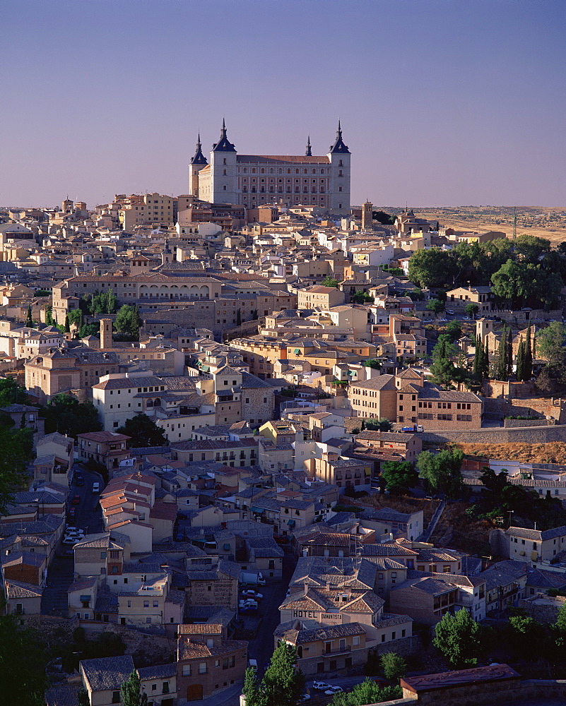 The Alcazar towering above the city, Toledo, Castilla-La Mancha, Spain, Europe