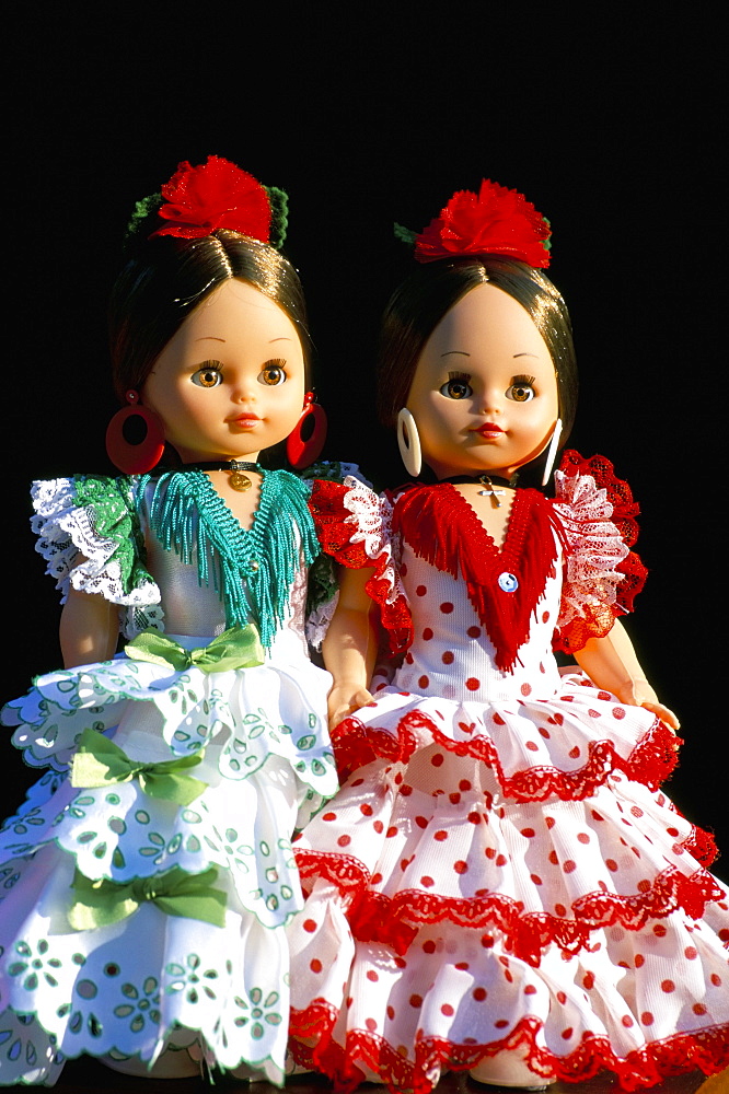 Two dolls dressed in Spanish costume, Spain, Europe