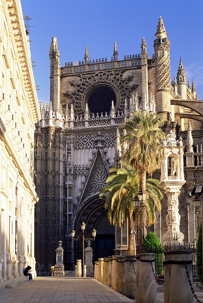 View of the Cathedral from Plaza del Triunfo, Seville, Andalusia (Andalucia), Spain, Europe