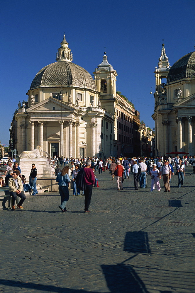 Crowds in front of the church of Santa Maria di Montesanto, Piazza del Popolo, Rome, Lazio, Italy, Europe