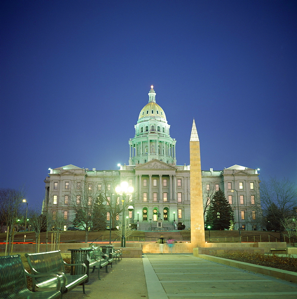 War memorial, in front of the State Capitol, 1886-1908, at night, Denver, Colorado, United States of America (USA), North America