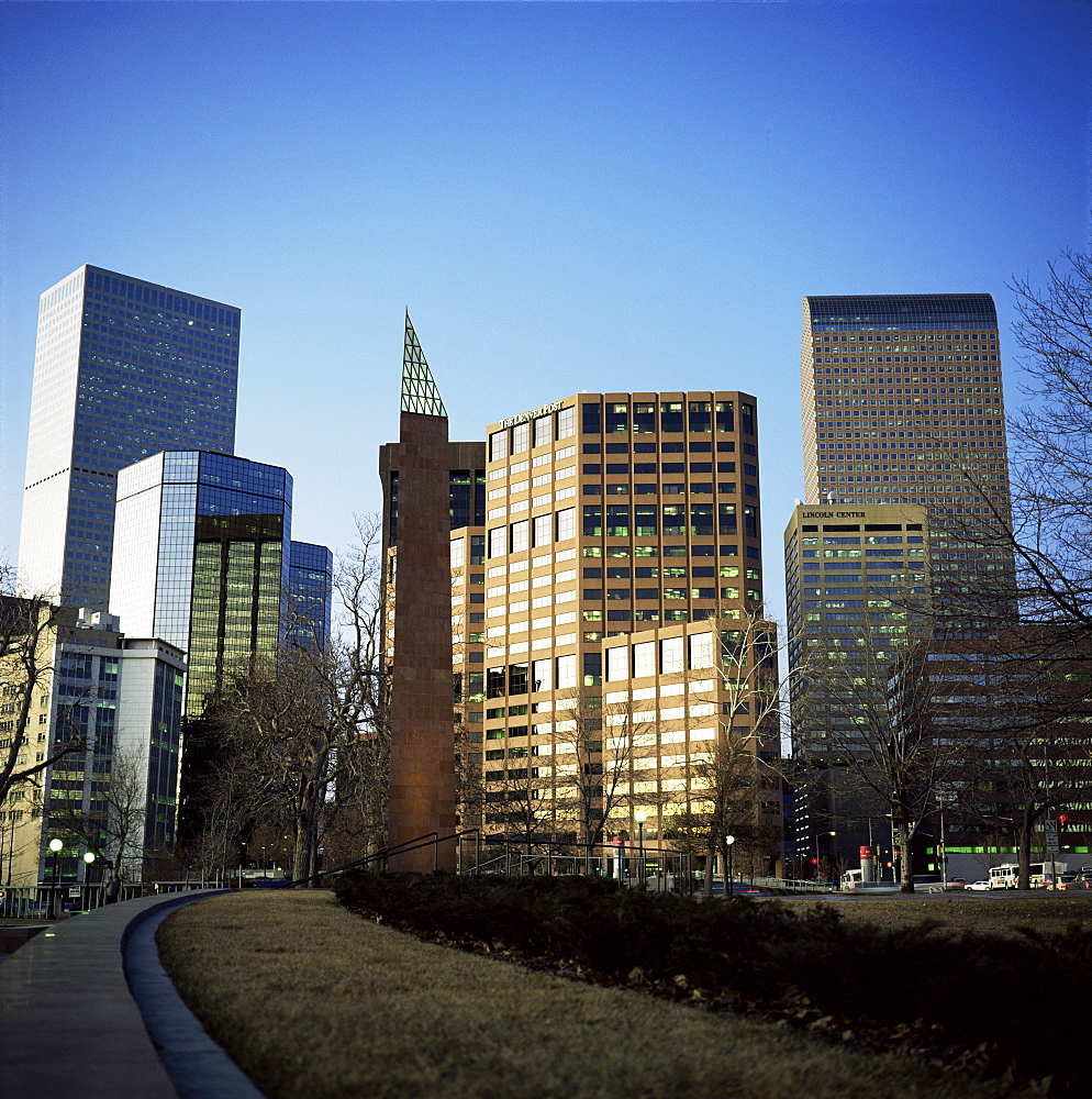 Civic Center Plaza, skyscrapers in the evening, Denver, Colorado, United States of America (U.S.A.), North America