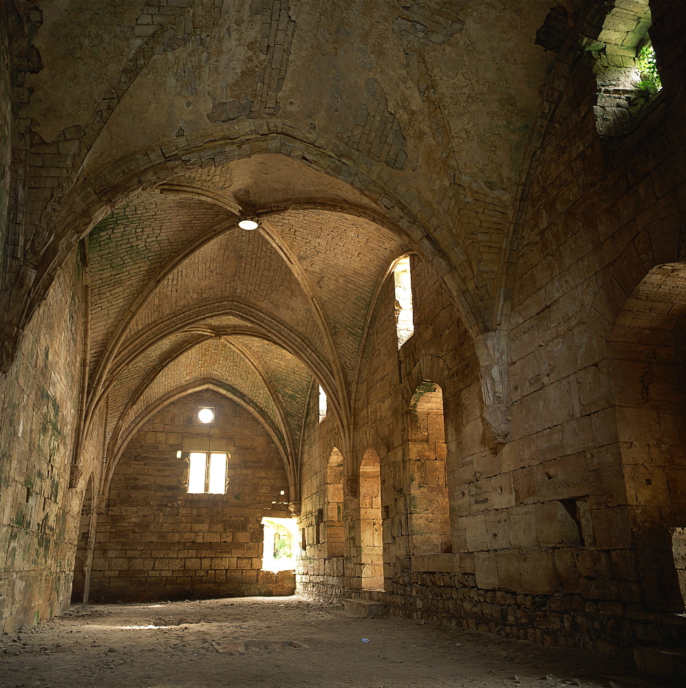 Vaulted corridor in Krak des Chevaliers, the Crusader castle, built between 1150 and 1250 by the Knights Hospitaller, near Tartus, Syria, Middle East