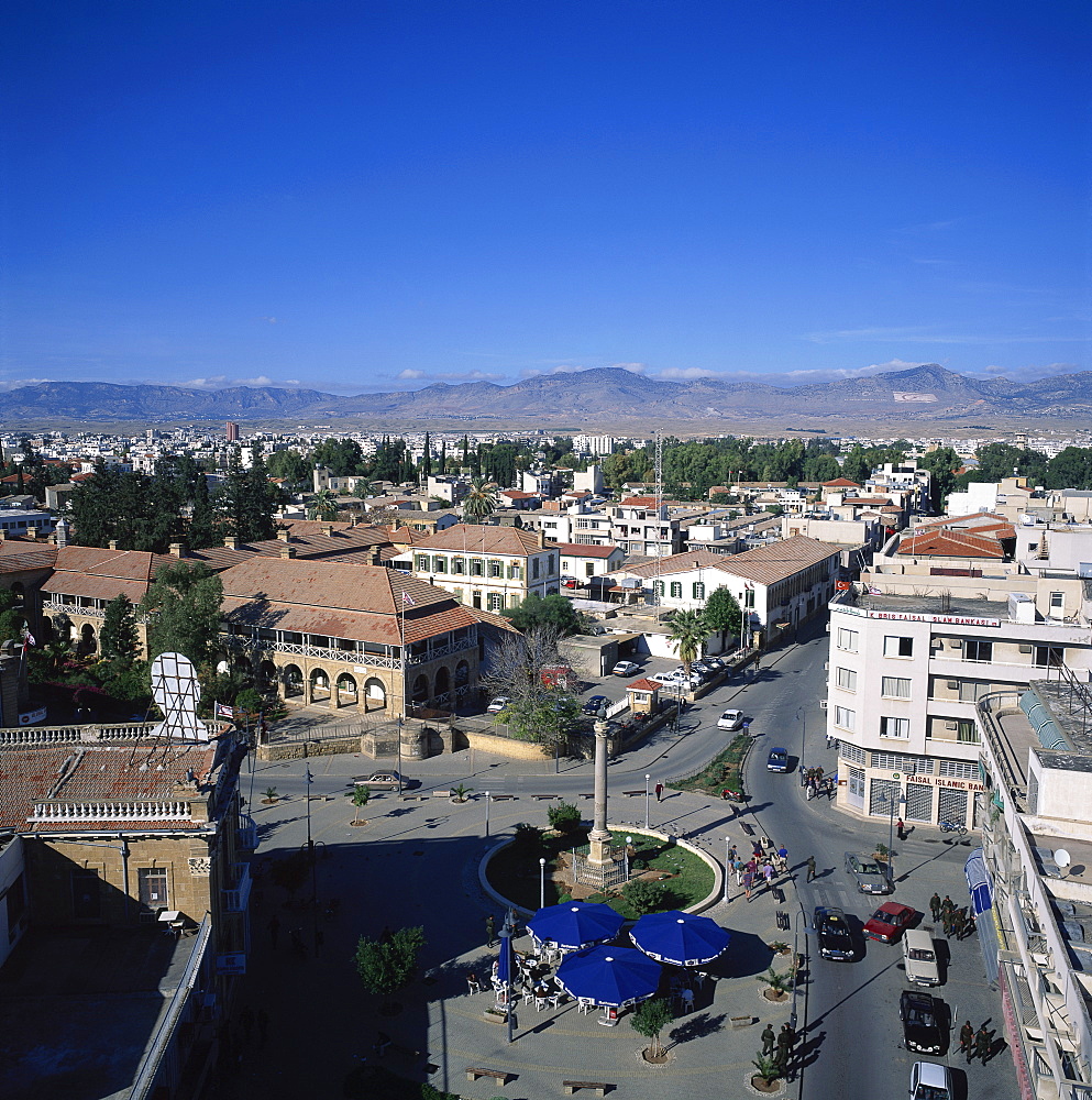 Column from ancient Salamis put up by Venetians in 1489, stands in Ataturk Square, near former British colonial law courts, Nicosia, North Cyprus, Europe