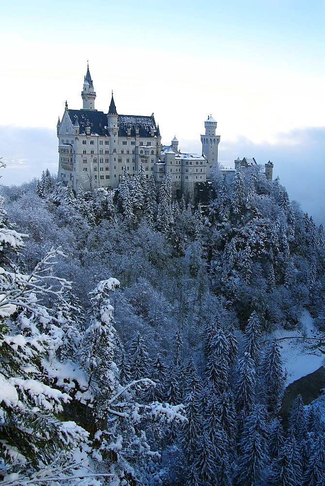 Neuschwanstein Castle in winter, Schwangau, Allgau, Bavaria, Germany, Europe