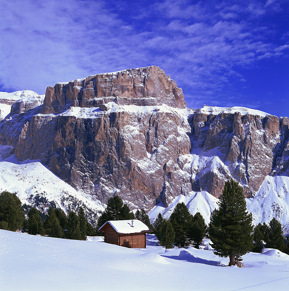 The Pordoi Peak, 2950m, in the Sella Mountains in the Dolomites, Trentino Alto Adige, Italy, Europe