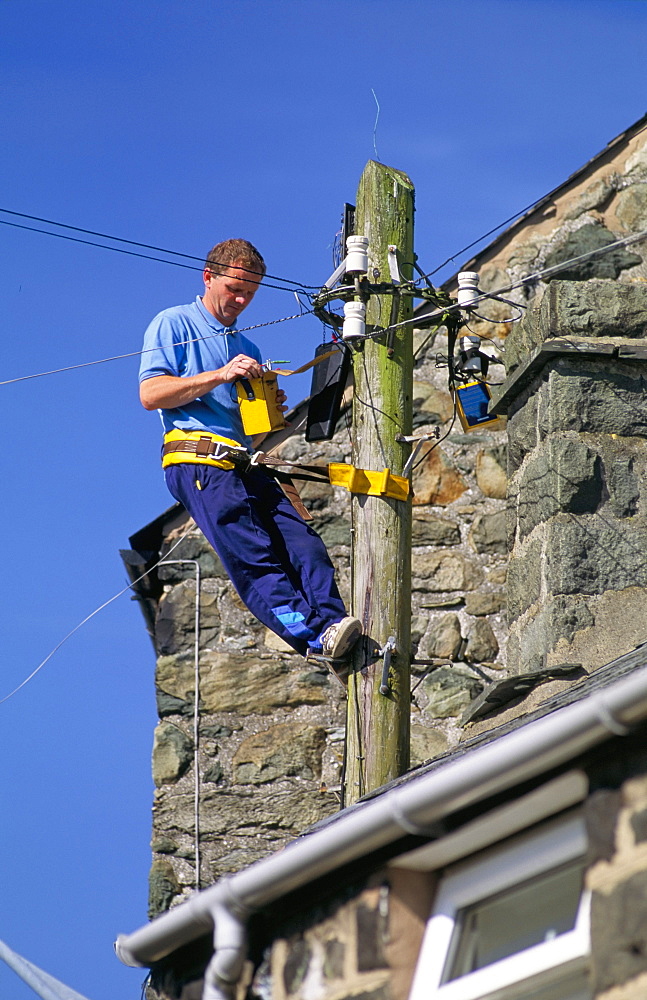 BT engineer testing lines, United Kingdom, Europe