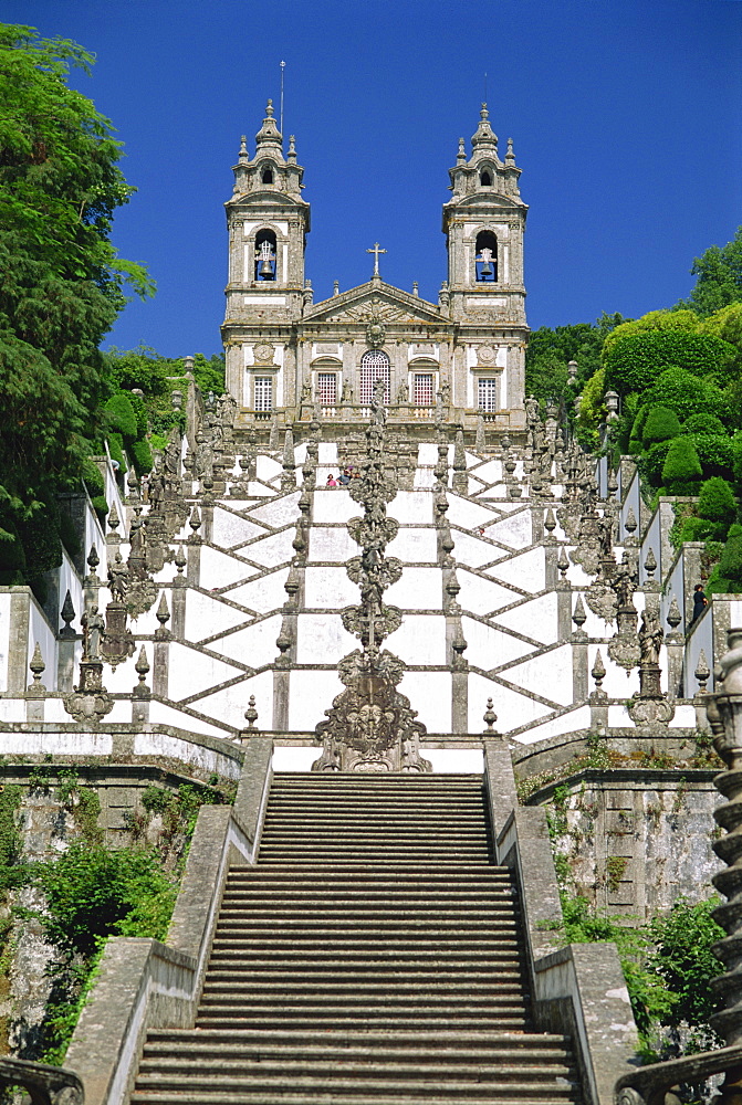 Basilica and famous staircases of Bom Jesus, the Good Jesus, completed in 1837, in the city of Braga, in the Minho Region of Portugal, Europe