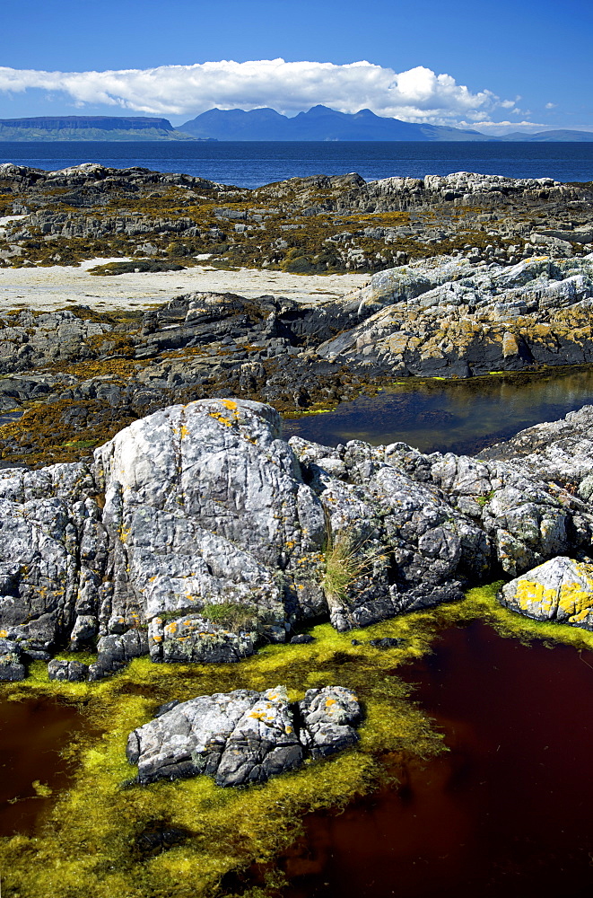 West coast of the Scottish Highlands with the Small Isles of Rhum and Eigg on the horizon, Scotland, United Kingdom, Europe