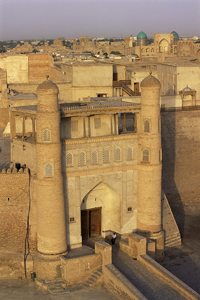 Main gate dating from the 18th centruy, to the Ruler's Fort, the Ark, Bukhara, Uzbekistan, Central Asia, Asia