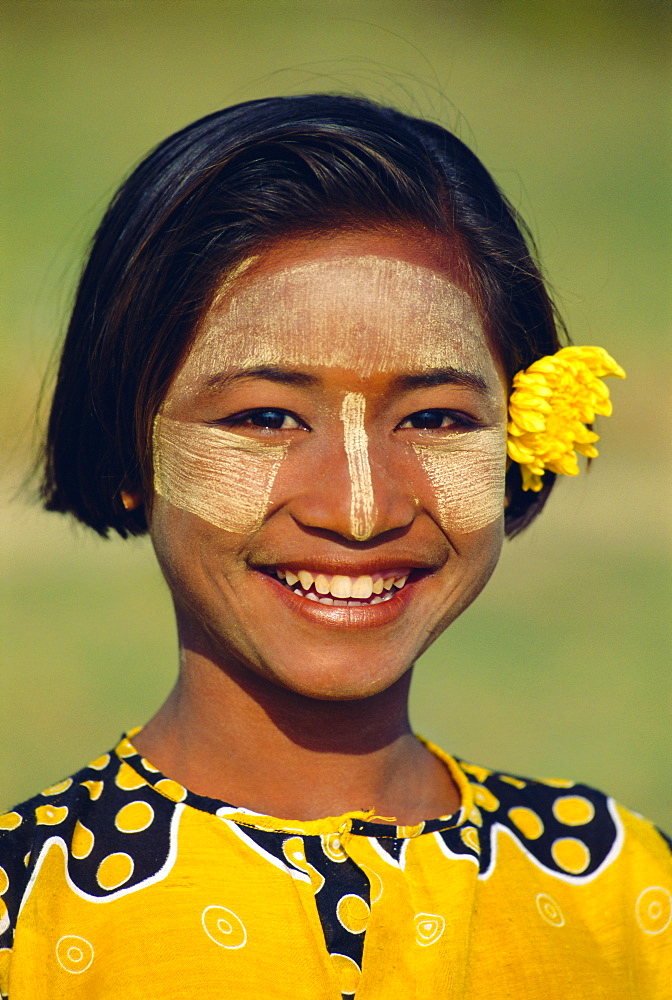 Girl in thanaka make-up, Mingun, Myanmar, Asia