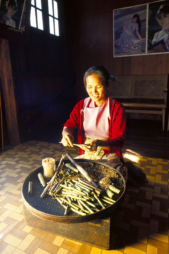 Local Intha cheroot-maker, Inle Lake, Myanmar (Burma), Asia