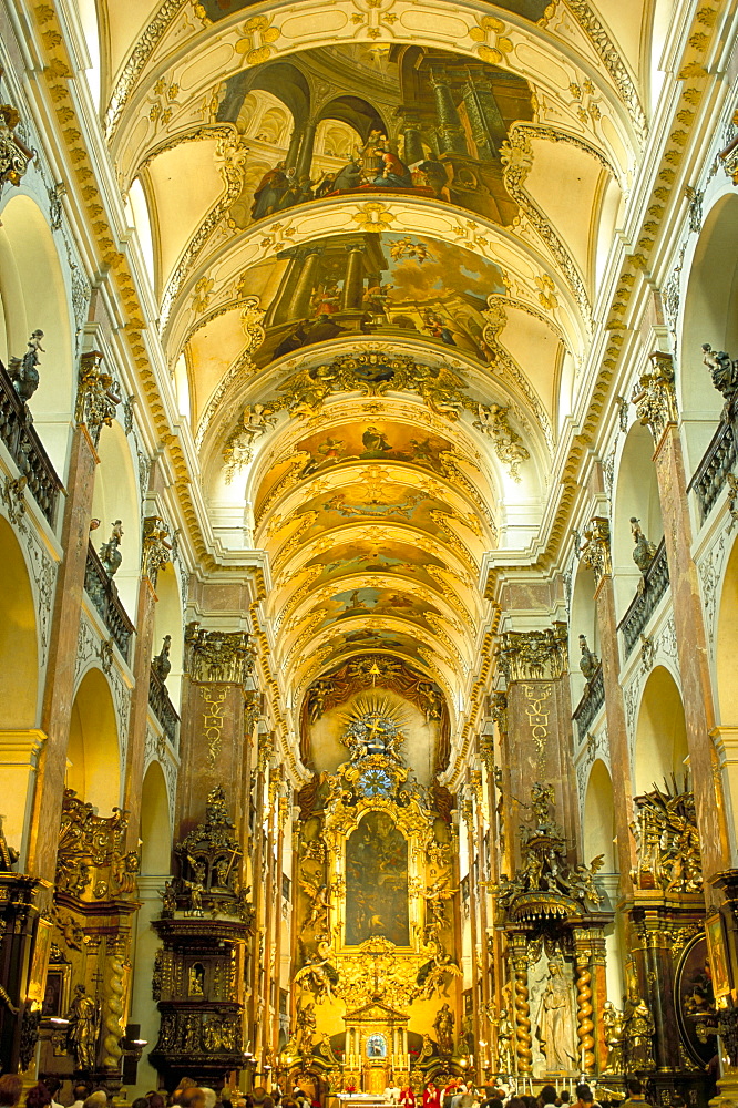 Nave of the baroque church of St. James, Prague, Czech Republic, Europe