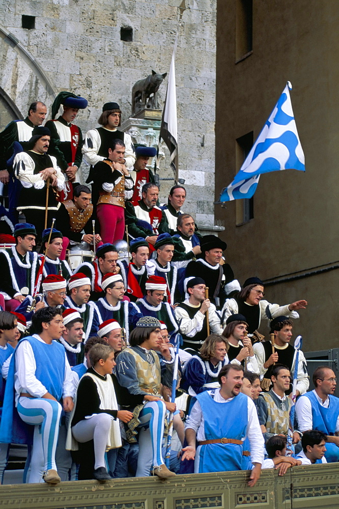 Crowd of supporters, Palio horse race, Siena, Tuscany, Italy, Europe