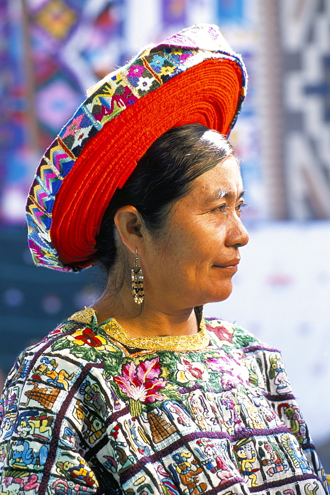 Woman in traditional dress, Santiago Atitlan, Guatemala, Central America