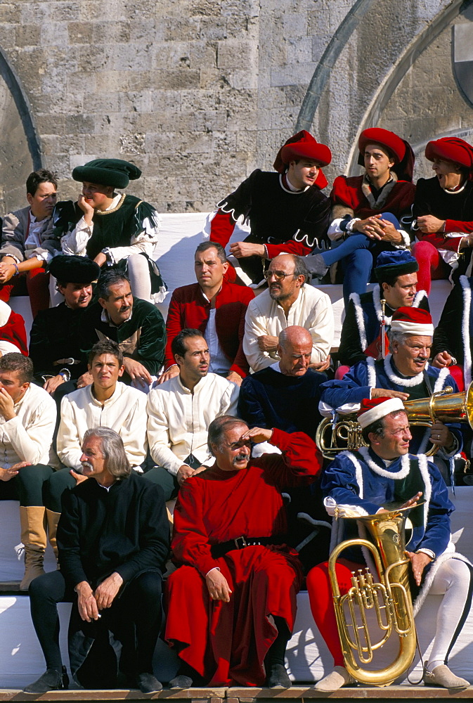 Musicians taking a break, Palio horse race, Siena, Tuscany, Italy, Europe