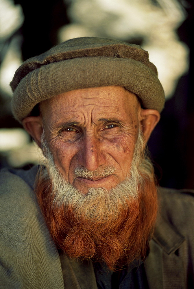 Old man with hennaed beard, near Kalam, Swat Valley, Pakistan, Asia