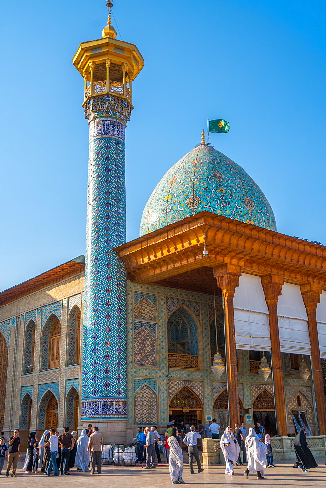 Internal courtyard, Aramgah-e Shah-e Cheragh (Mausoleum of the King of Light), Shiraz, Iran, Middle East