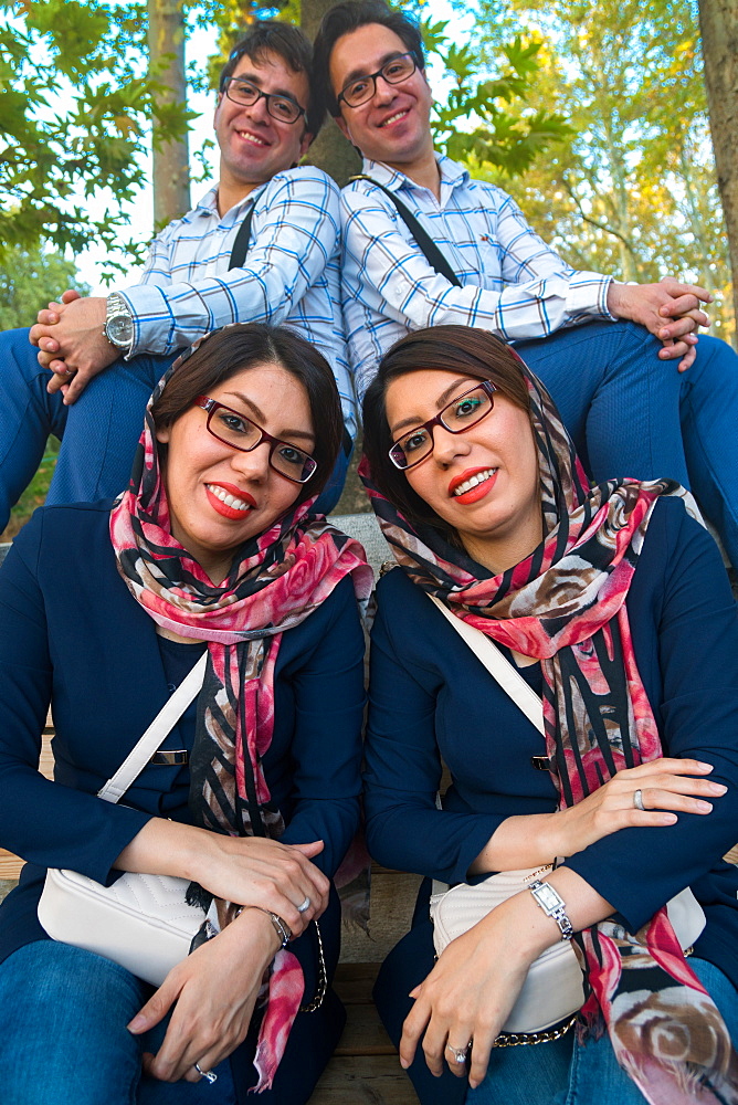 Married identical twins, White Palace, the last Shah's Summer Palace, Sa'ad Abad, Tehran, Iran, Middle East