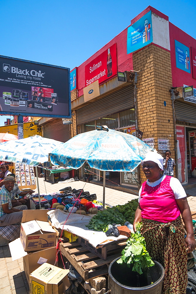 Street scene with vegetable seller in the heart of Soweto (South Western Township), Johannesburg, South Africa, Africa