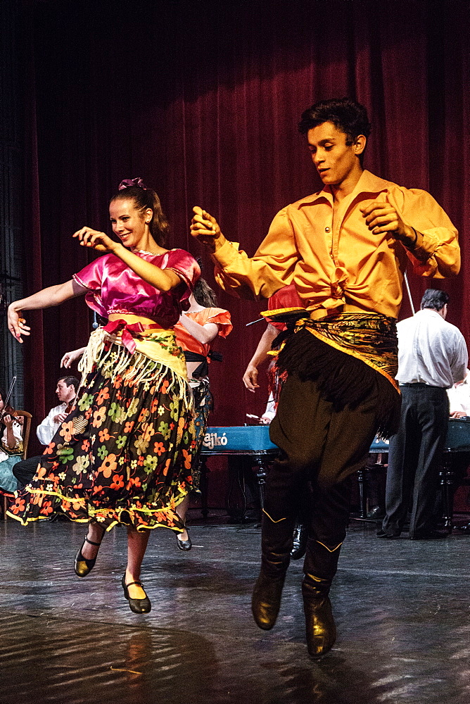 Members of the Hungarian Folk Ensemble and Orchestra performing a Hungarian gypsy folk dance, Budapest, Hungary, Europe