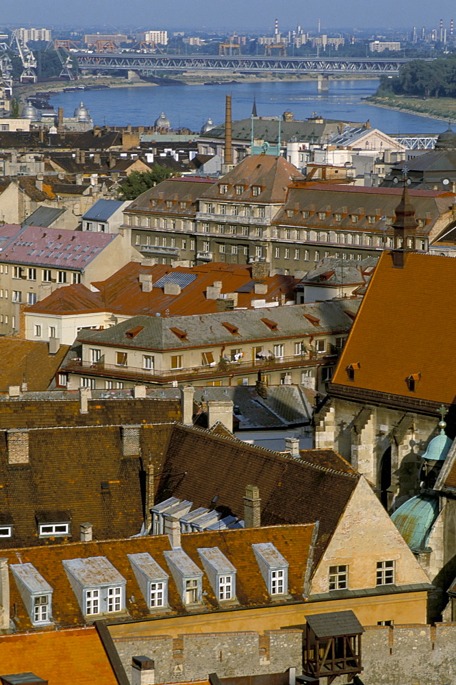 View over Bratislava to the River Danube, Slovakia, Europe