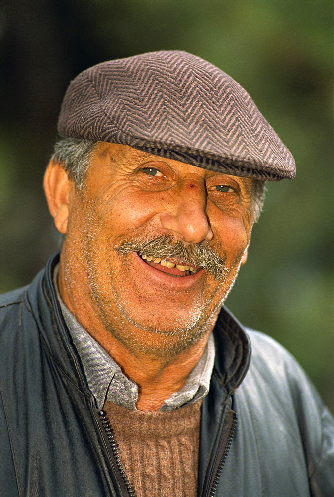 Portrait of a man with moustache and flat cap who is a phaeton driver, at Buyuk Ada on Princes Islands, Turkey, Asia Minor, Eurasia