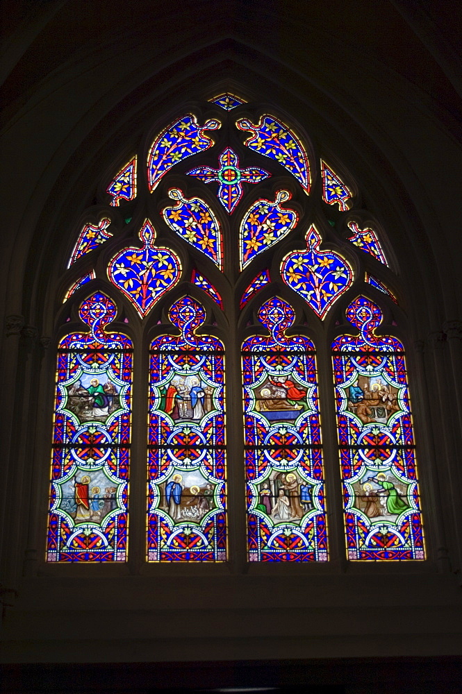 15th century stained glass window in the Cathedrale St-Corentin, Quimper, Southern Finistere, Brittany, France, Europe