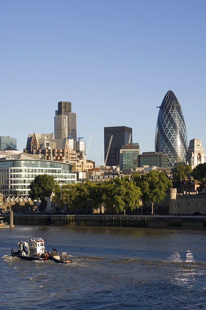 City of London and the River Thames, 30 St. Mary Axe building on the right, London, England