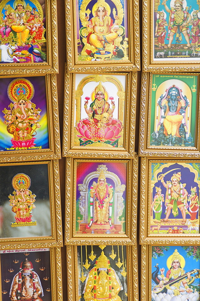 Pictures of various Hindu Gods for sale in Little India, Singapore, South East Asia