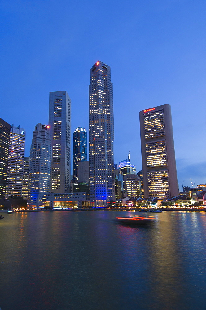 Boat Quay and the Financial District at dusk, Singapore, South East Asia