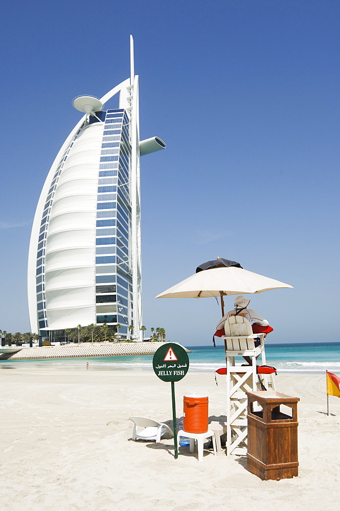 Lifeguard on the beach, Burj Al Arab Hotel, Dubai, United Arab Emirates, Middle East