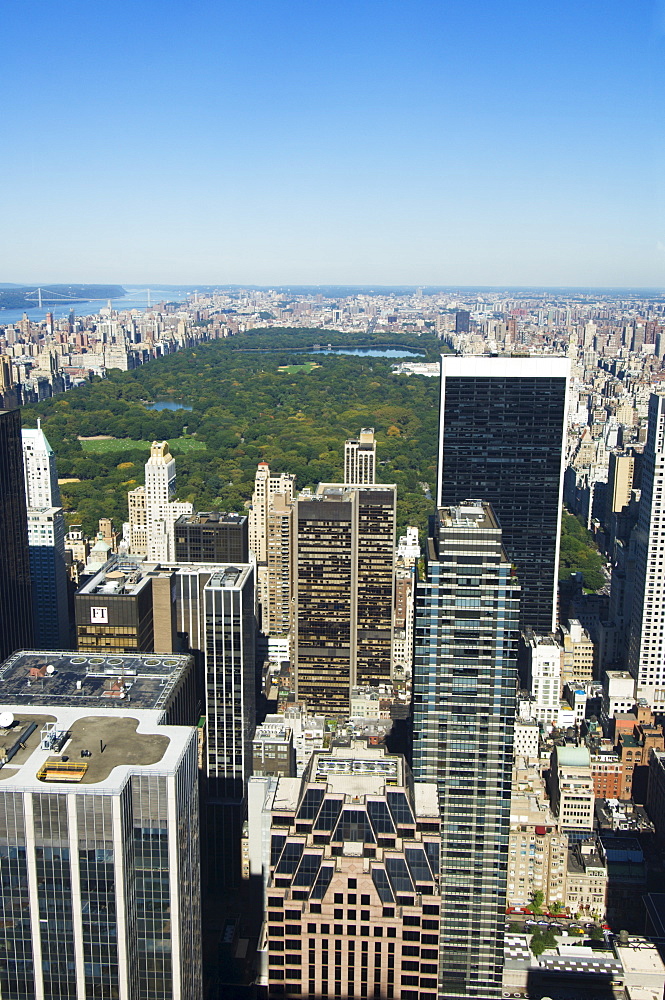 High view of Central Park and Upper Manhattan, New York City, New York, United States of America, North America