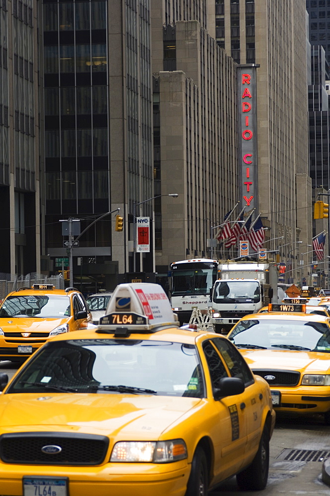 Taxi cabs, Avenue of the Americas, Manhattan, New York City, New York, United States of America, North America