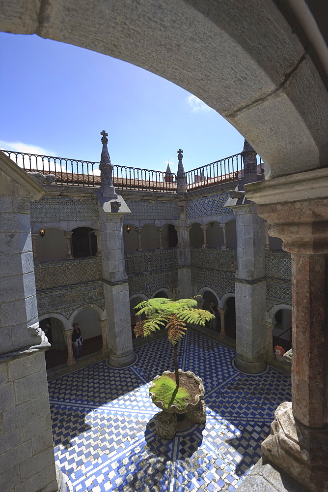 Courtyard in Pena National Palace, Sintra, UNESCO World Heritage Site, Portugal, Europe