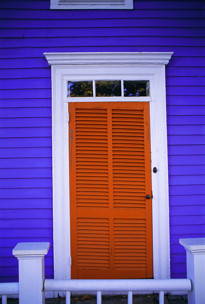 Louvre door, purple weatherboard house, Stonington, Connecticut, New England, USA, North America