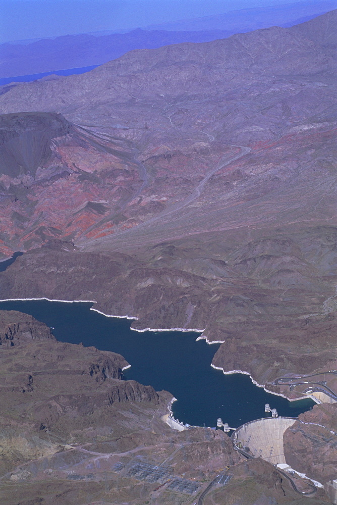 Aerial view of the Hoover Dam and Lake Mead, Nevada, USA, North America