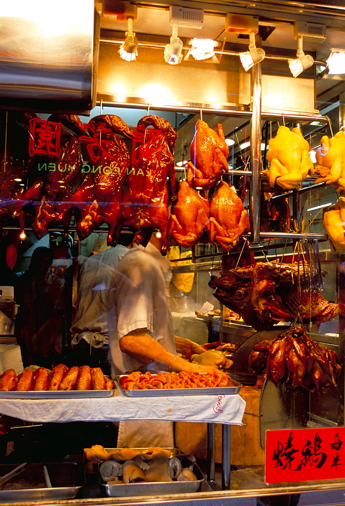 Peking ducks hanging in shop window, Hong Kong, China, Asia