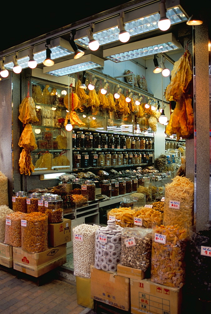 Dried seafood shop, Des Voeux Road West, Hong Kong Island, Hong Kong, China, Asia